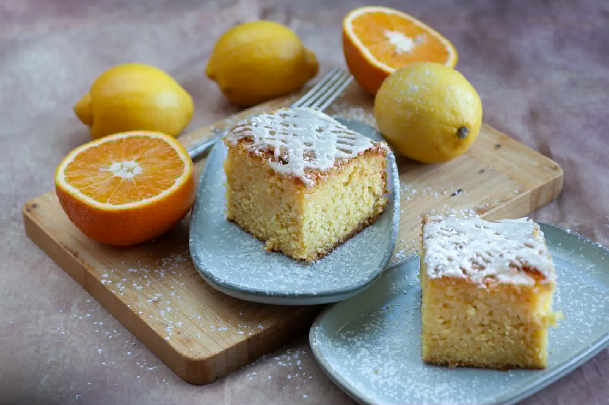 Homemade lemon drizzle cake with icing, served at Adam's Kitchen in Sneem